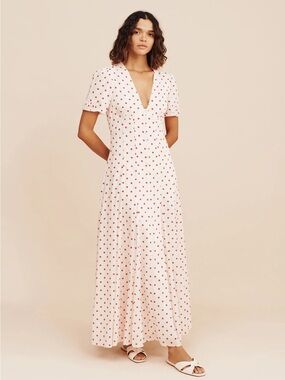Posse Small Paloma Polka Dot Cream Red Maxi Dress